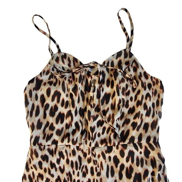Material Girl Natural Leopard spaghetti strap shorts romper sz S - Picture 3 of 12